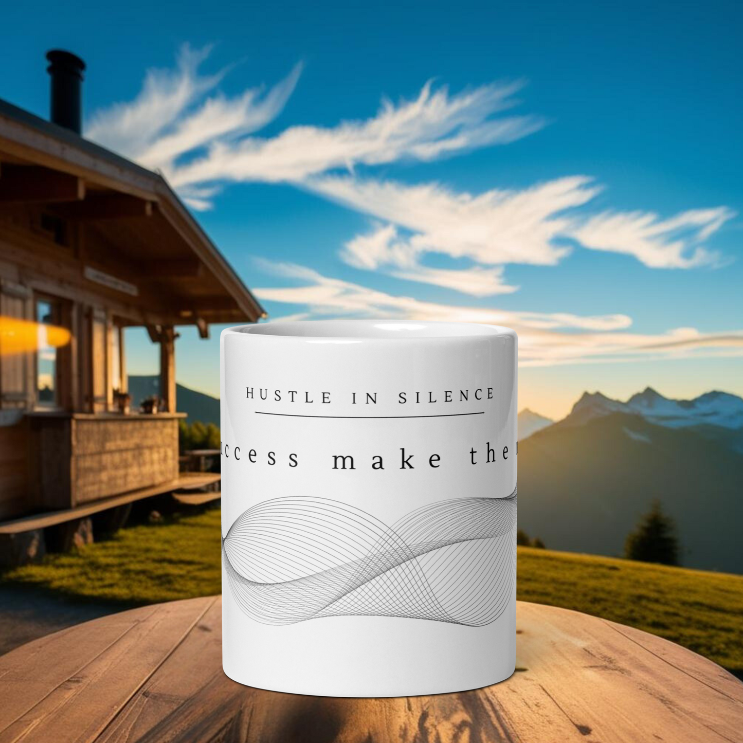 Hustle in Silence - Let success make the noise Tasse – Minimalistisch | inspirierende Botschaft | Kaffeeliebhaber | weißer Keramikbecher