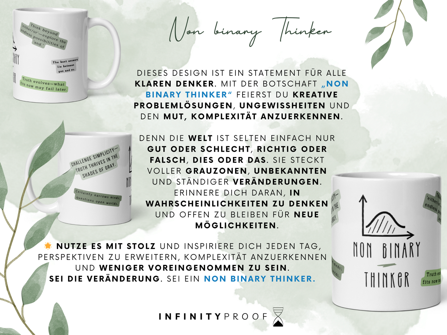 Weiße, glänzende TasseNon Binary Thinker Tasse – Inspirierendes & Minimalistisches Design | Motivation | Selbstreflexion | Kaffeeliebhaber | weiße Keramiktasse