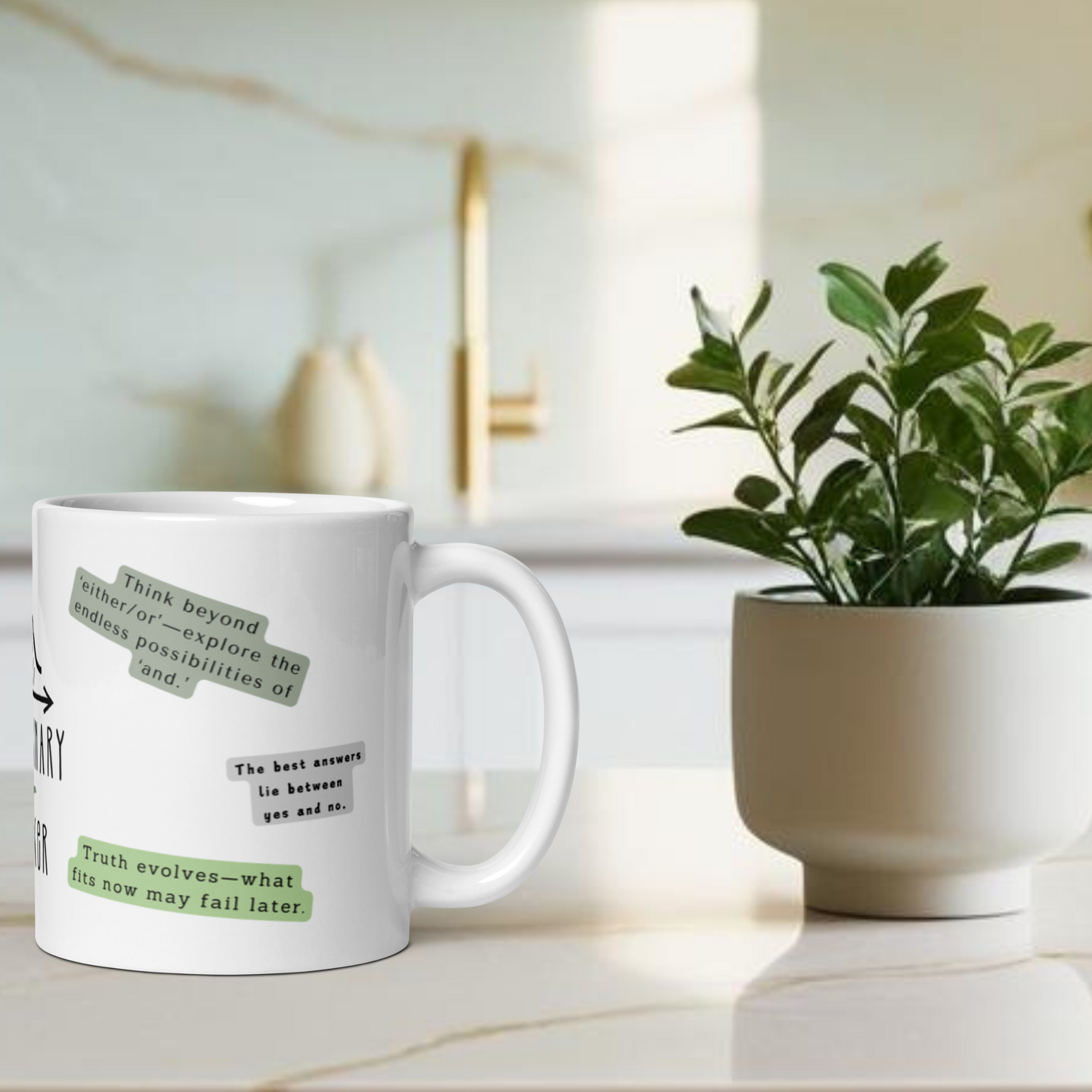Weiße, glänzende TasseNon Binary Thinker Tasse – Inspirierendes & Minimalistisches Design | Motivation | Selbstreflexion | Kaffeeliebhaber | weiße Keramiktasse