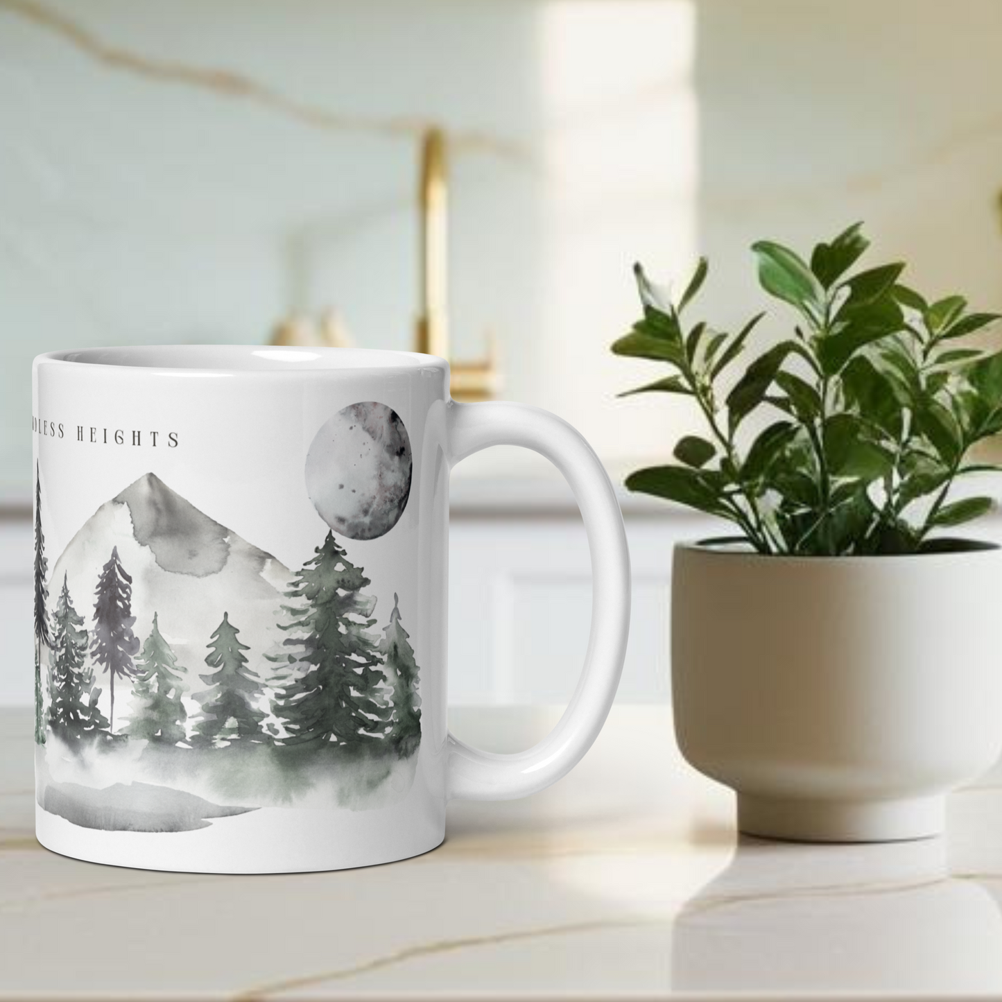 Steady Roots, Endless Heights – Kaffeetasse für Naturliebhaber, Entdecker, Familie, persönliches Wachstum | Wald Berg Mond | 11, 15, 20 oz