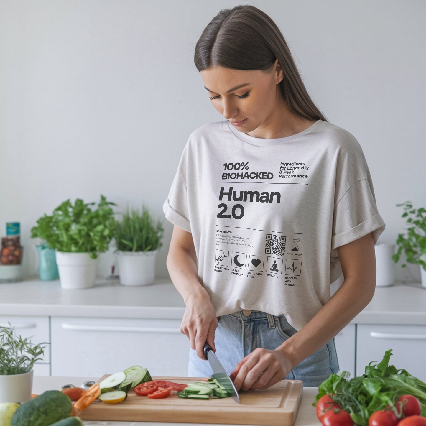 100% Biohacked Human 2.0 T-Shirt – Science Design | Mindset Kleidung | Minimalistisches Statement Shirt | Biohacking