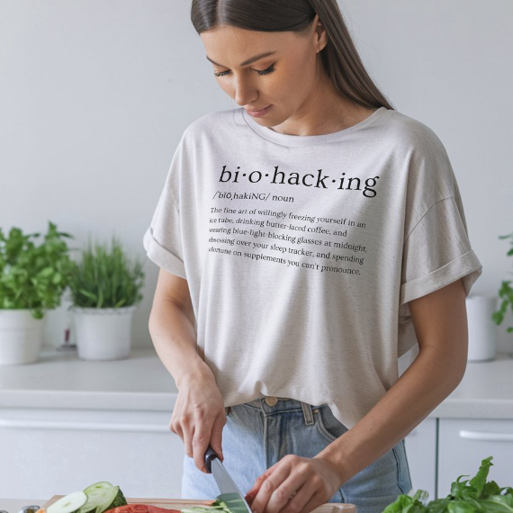 Biohacking Definition T-Shirt – Ironisches Science Design | Minimalistisches Statement Shirt | Humorvolles Biohacking T-Shirt | Unisex T-Shirt