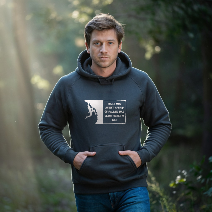 Hoodie „Climb Higher“ – Motivation | Abenteuer, Minimalistisches Design | Unisex, Kapuze, Langarm