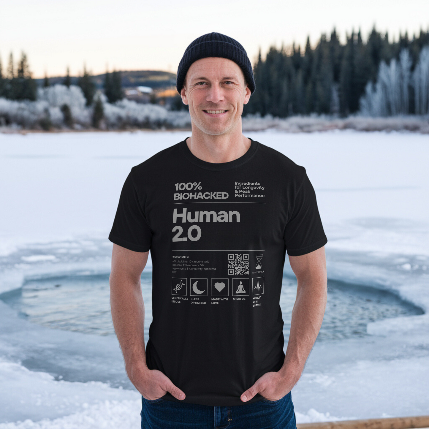 100% Biohacked Human 2.0 T-Shirt – Science Design | Mindset Kleidung | Minimalistisches Statement Shirt | Biohacking