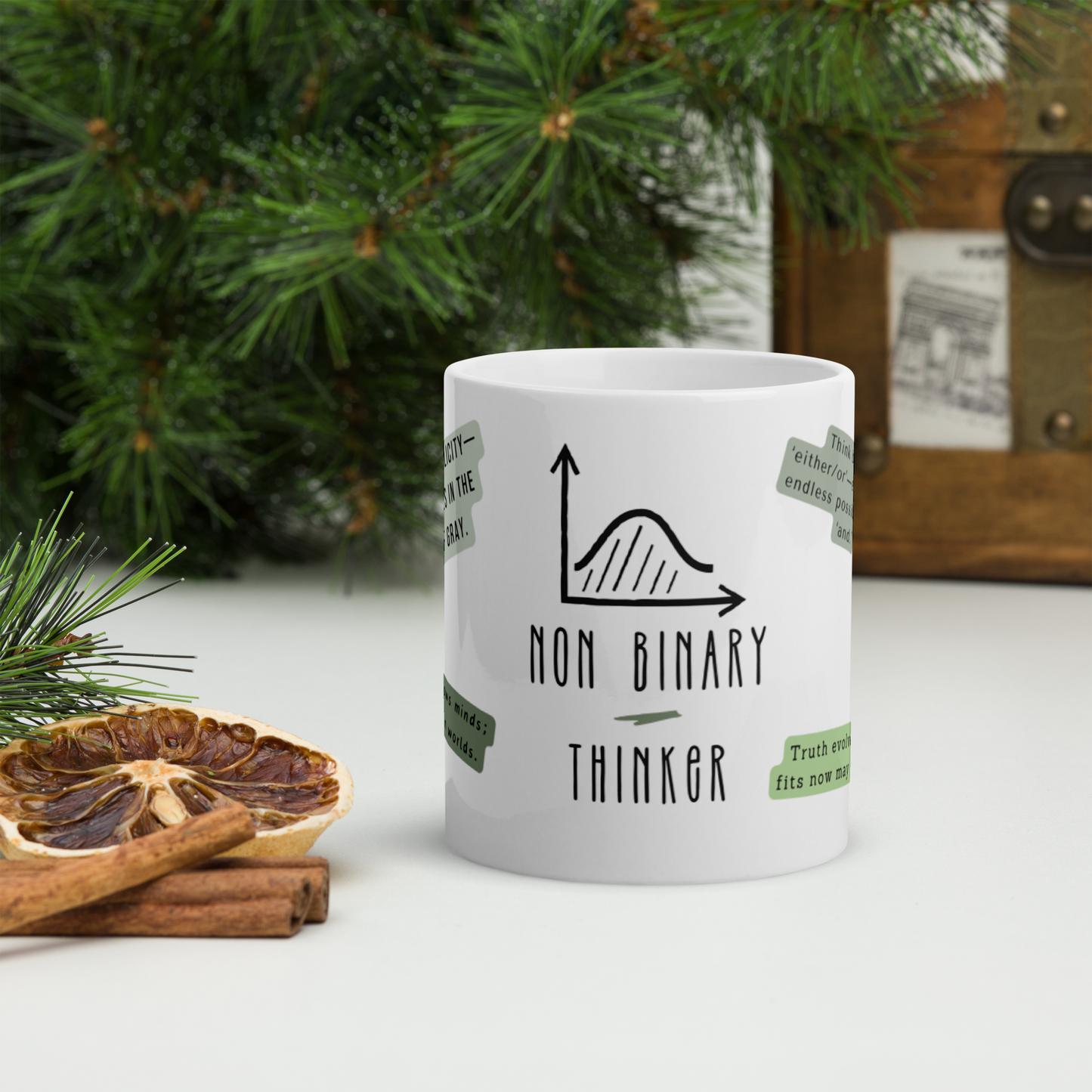 Weiße, glänzende TasseNon Binary Thinker Tasse – Inspirierendes & Minimalistisches Design | Motivation | Selbstreflexion | Kaffeeliebhaber | weiße Keramiktasse