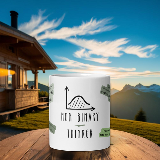 Weiße, glänzende TasseNon Binary Thinker Tasse – Inspirierendes & Minimalistisches Design | Motivation | Selbstreflexion | Kaffeeliebhaber | weiße Keramiktasse