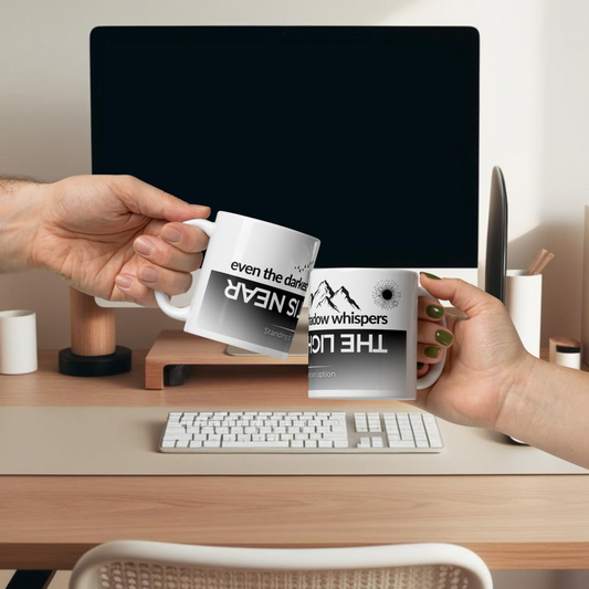 Motivations-Tasse „Even the Darkest Shadow whispers: The light is near“ – Kaffeetasse | Macher, Abenteurer, Reisende | Natur | Keramik