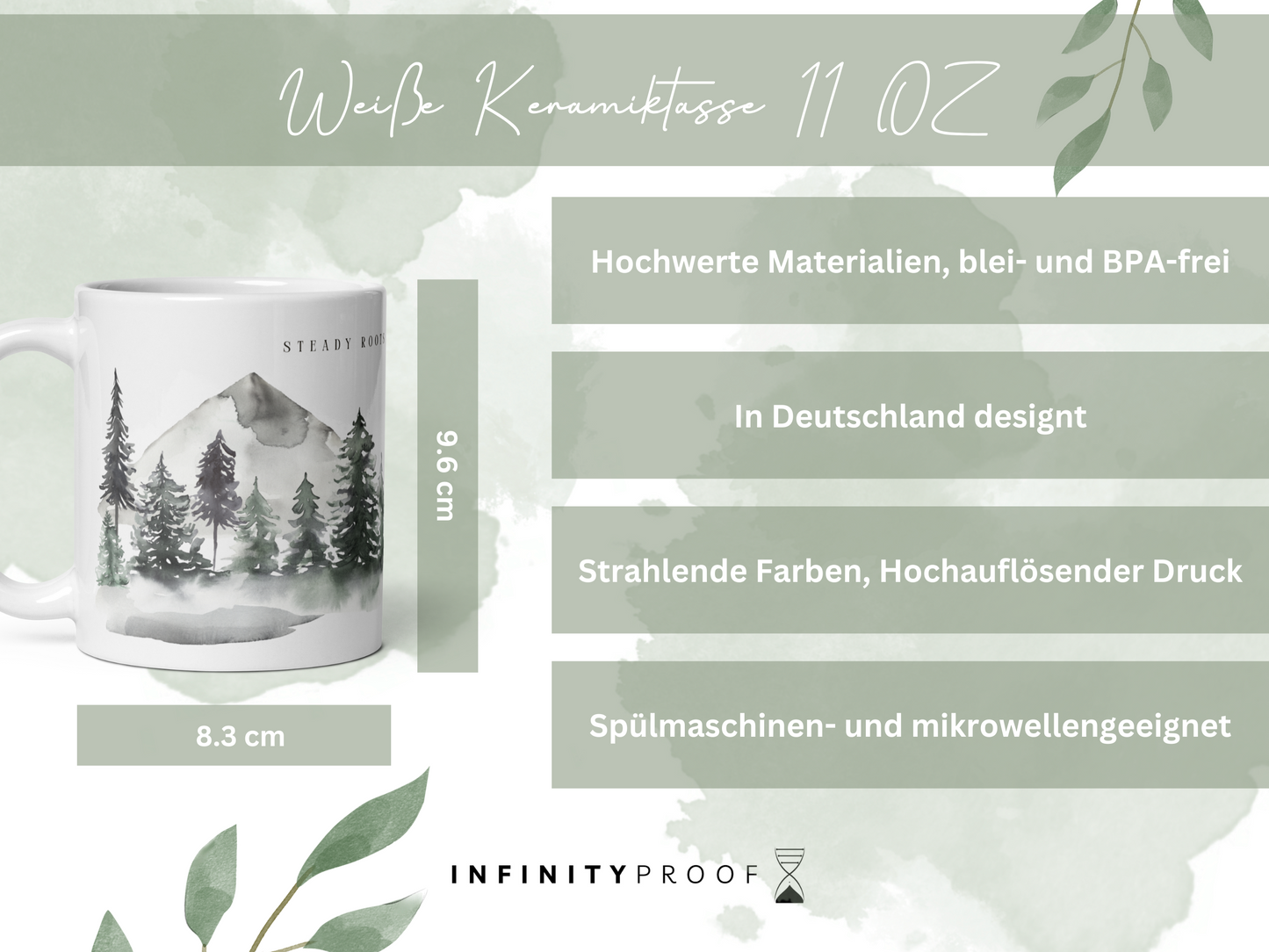 Steady Roots, Endless Heights – Kaffeetasse für Naturliebhaber, Entdecker, Familie, persönliches Wachstum | Wald  Berg Mond | 11, 15, 20 oz